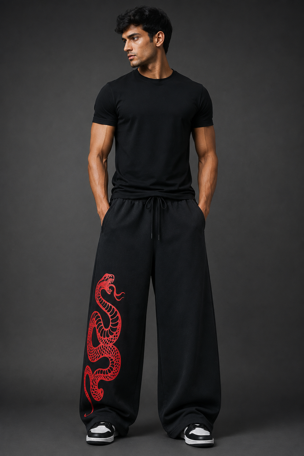 Oversized Black Snake Graphic Sweatpants | Baggy Streetwear Pants