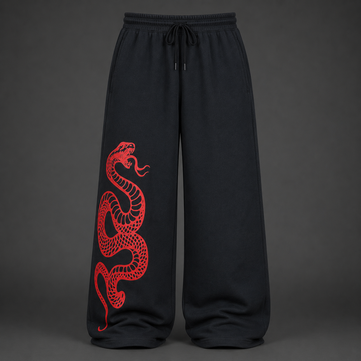 Oversized Black Snake Graphic Sweatpants | Baggy Streetwear Pants