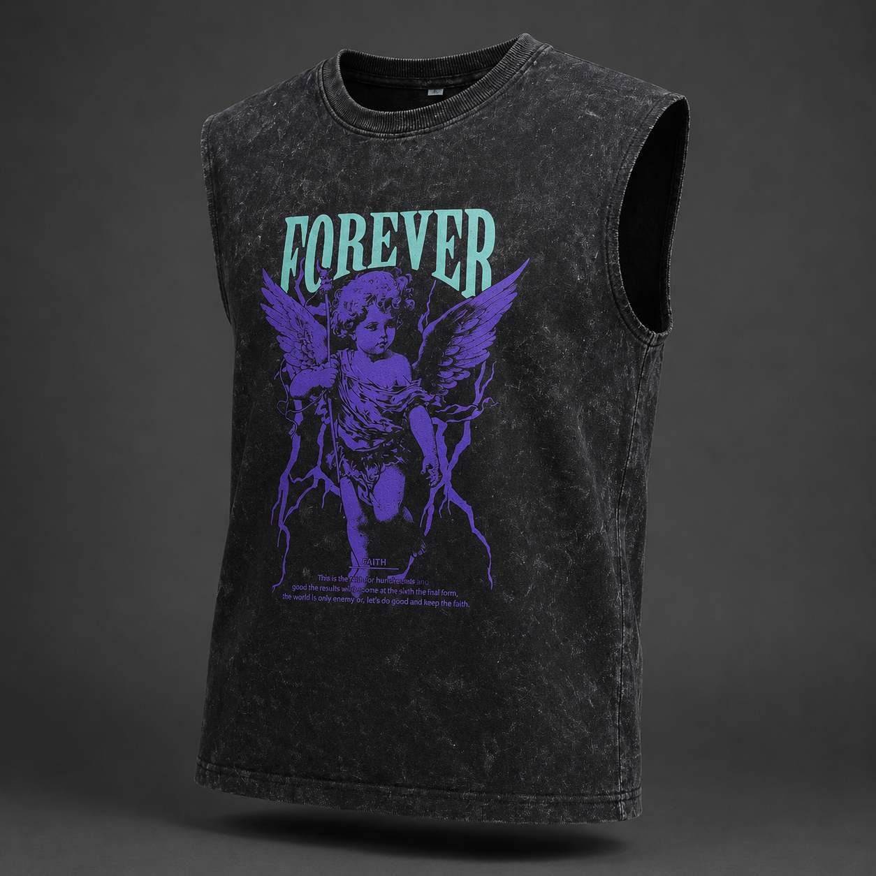 Forever Angel Oversized Tank Top – Acid Wash Black
