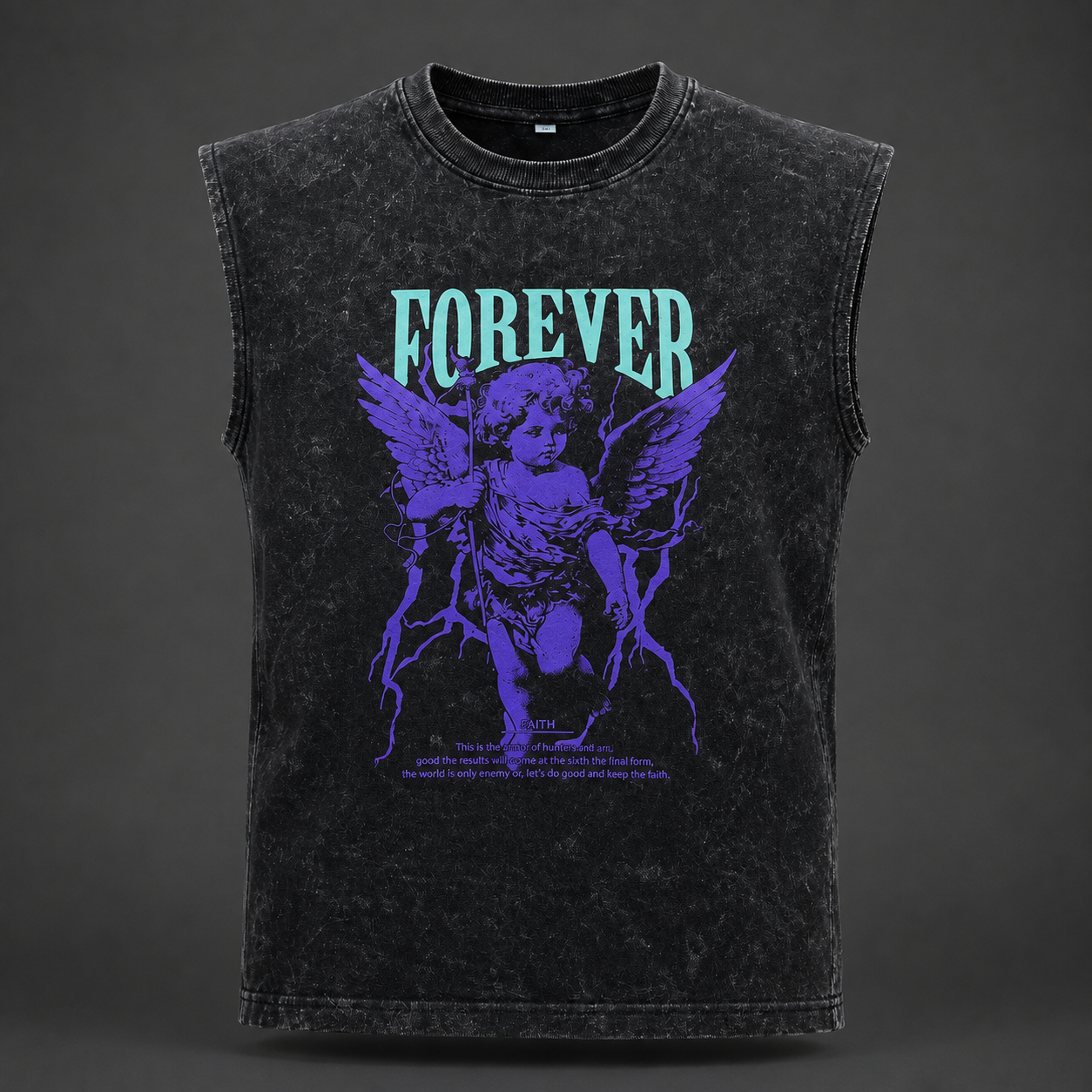 Forever Angel Oversized Tank Top – Acid Wash Black
