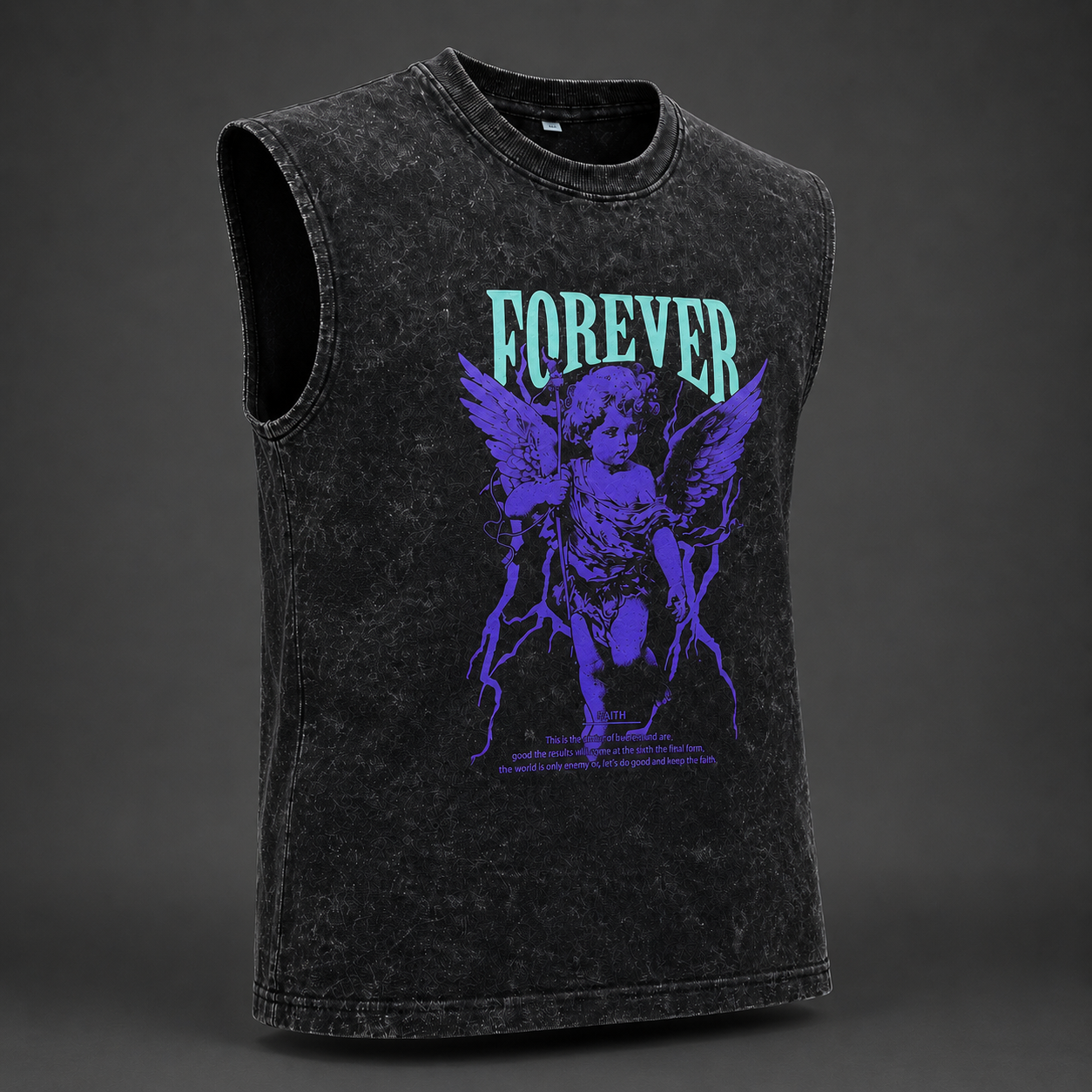 Forever Angel Oversized Tank Top – Acid Wash Black