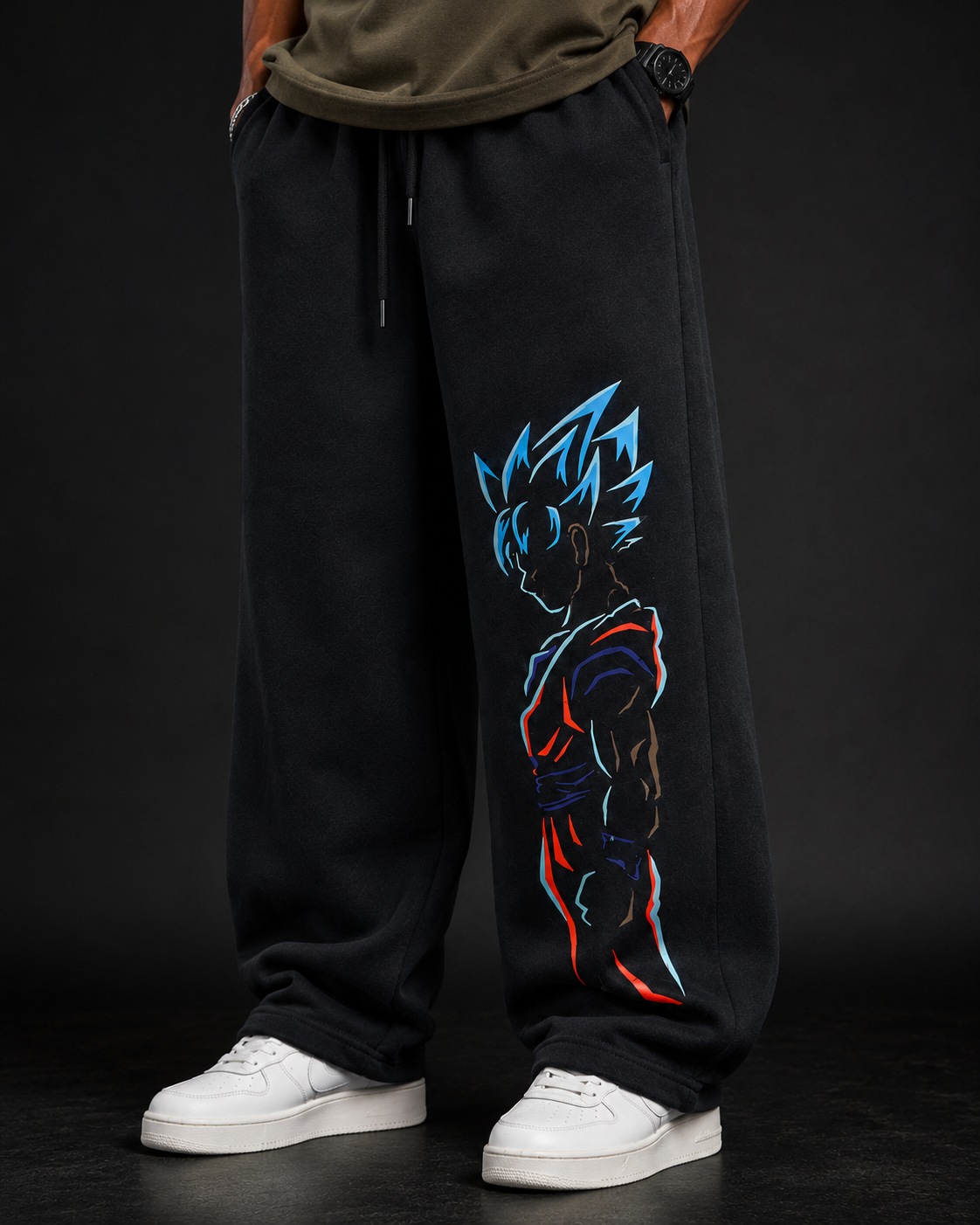Oversized Anime Graphic Sweatpants | Black Baggy Streetwear Pants