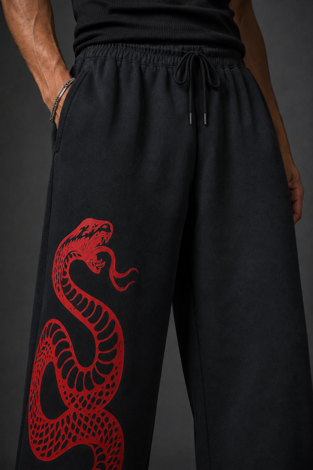 Oversized Black Snake Graphic Sweatpants | Baggy Streetwear Pants